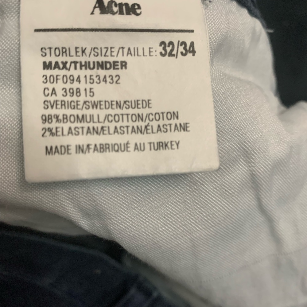 Acne Slim Men’s Jeans in Navy with Leather Waist Patch - Picture 6 of 8